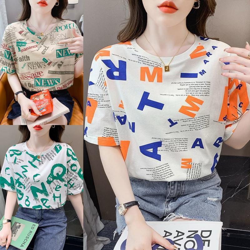 Combo 3 Áo Phông In Nhiều Họa Tiết Thanh Lịch Chất Cotton Thoáng Khí Có Quà Tặng Đính Kèm Women Nữ Top Thun Kem 2