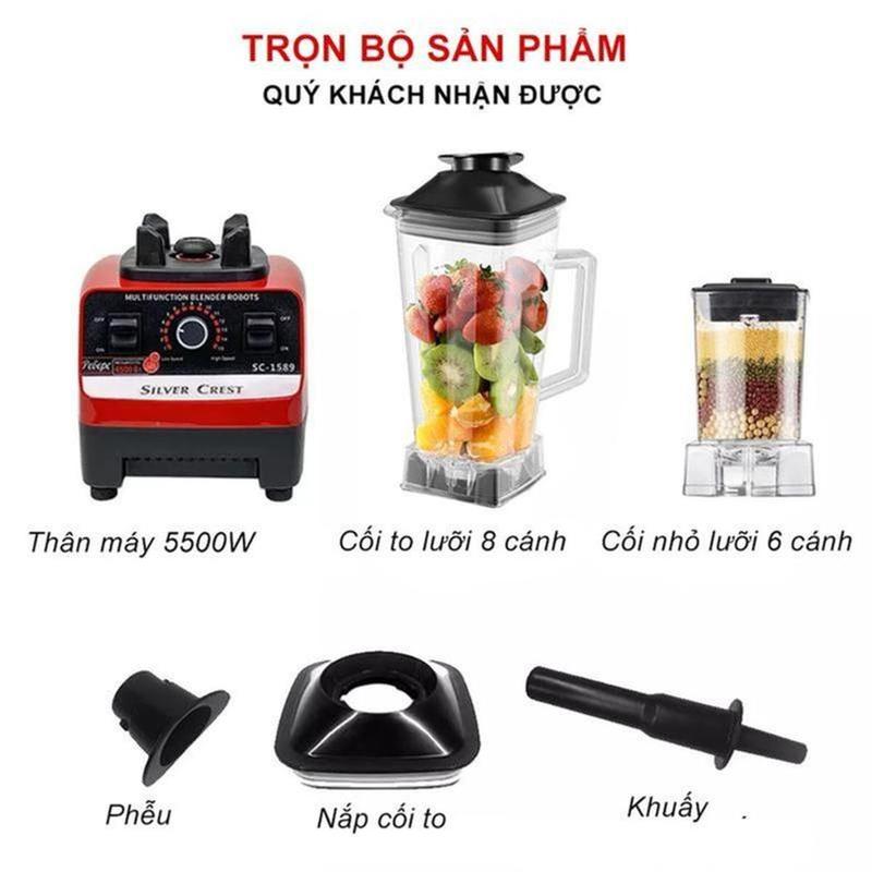 [Hàng Đức] Máy xay sinh tố công nghiệp SILVER CREST 5500W bản cao cấp 2 cối, máy xay công nghiệp Đức có 8 luoi dao bằng thép không gỉ, máy say sinh tố mô tơ làm bằng đồng , có thể xay đá, rau má, xay thịt, xay hạt cứng 7