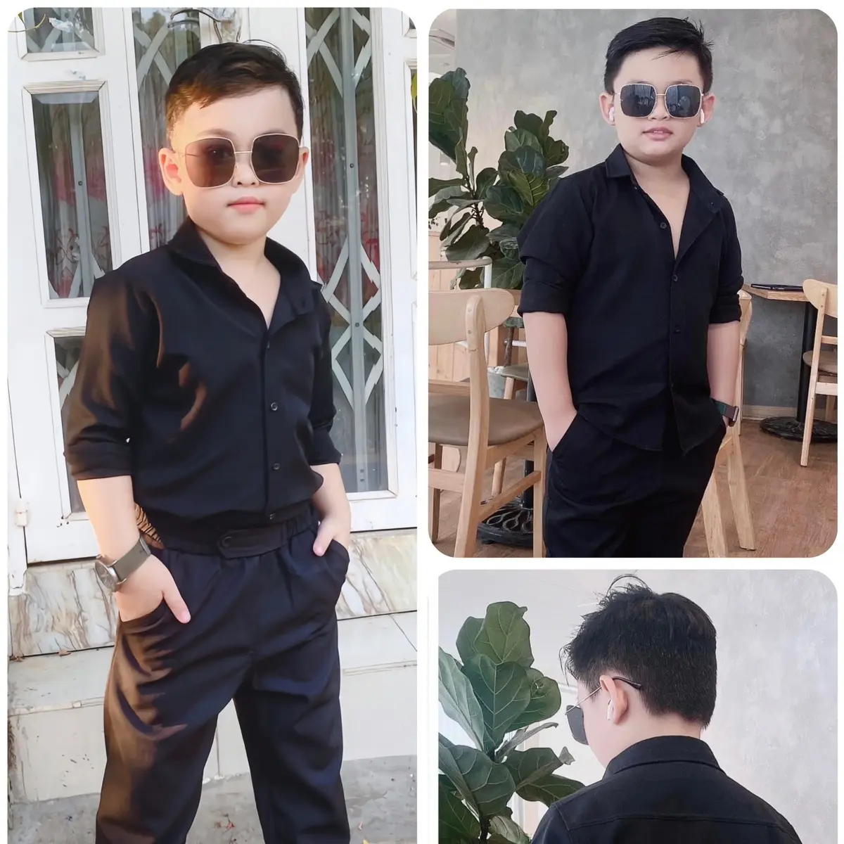 Áo SƠMI đen trơn tay dài