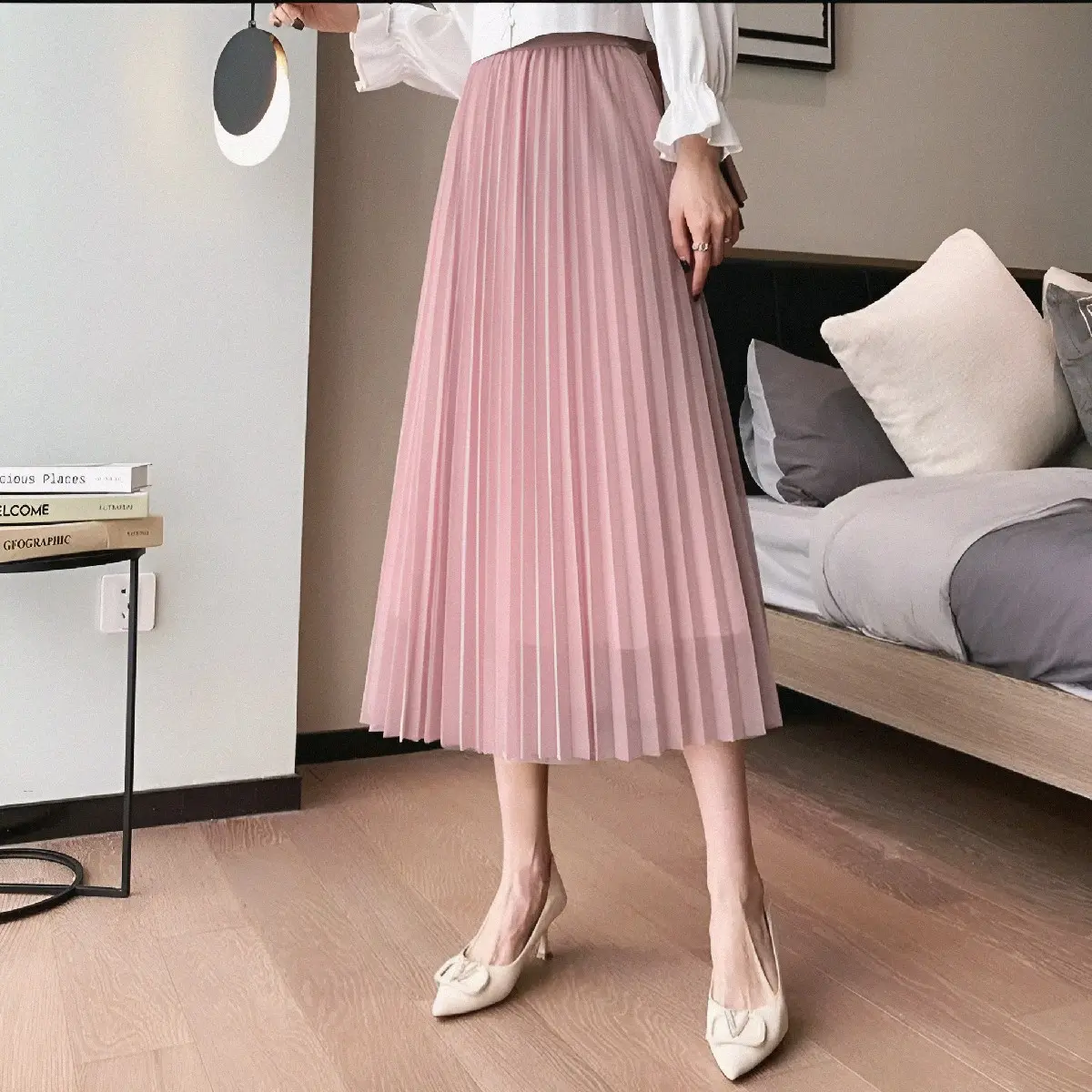 Chân váy xếp ly dáng dài cho nữ  Hai lớp Nhiều màu Cạp chun co dãn