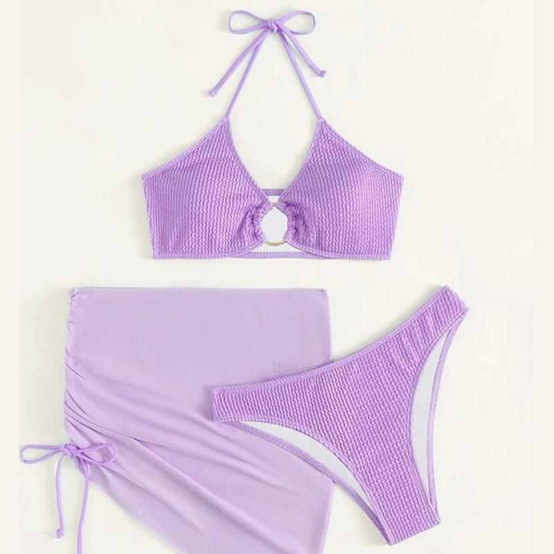 Bikini 2 mảnh đi biển cho nữ đồ bơi áo có mút kèm quần và khăn quây rút dây Sport Chạy Bộ 8812 E-4 7