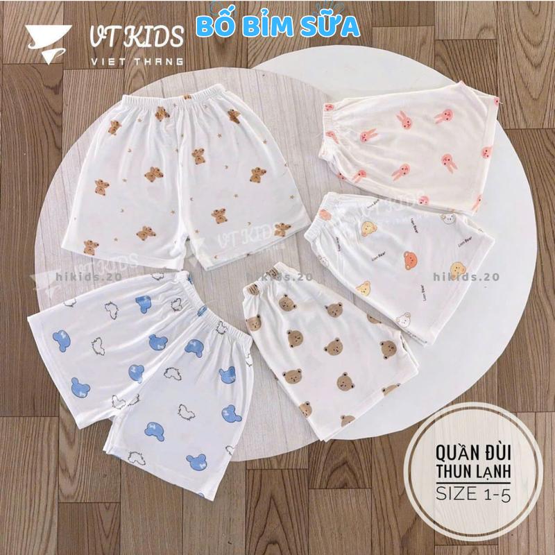 Combo 5-10 Quần Đùi Quần Chục Trắng Thun Lạnh VT Cho Bé Gái Bé Trai 4-15kg Vải Mềm Mát Phối Họa Tiết  QL07  Hi kids