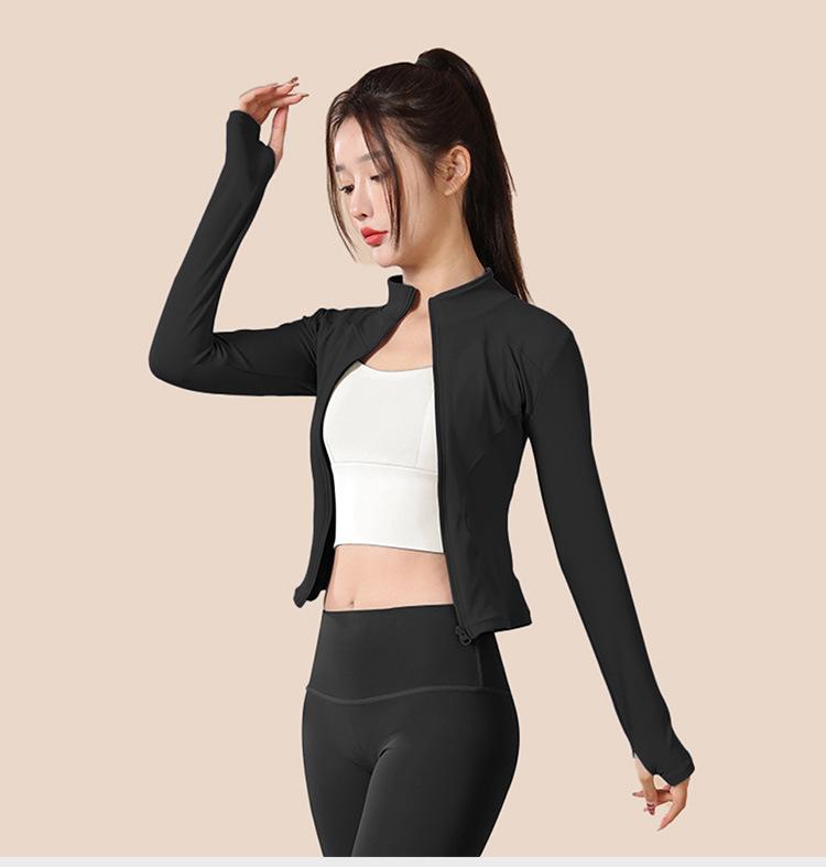 Product Introduction of Spring and Autumn High Elastic Quick-Drying Sports Sun Protection Women's Stand-up Collar Slim Fit Slim Nude Feel Yoga Jacket Workout Clothes Jacket 15