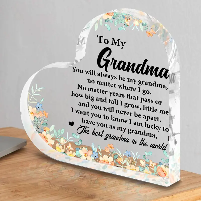Acrylic Heart Shaped Desktop Ornament, Grandma Gift, Grandma Birthday Gift, Home Decor, Gift for Grandma, Grandma Souvenir 0