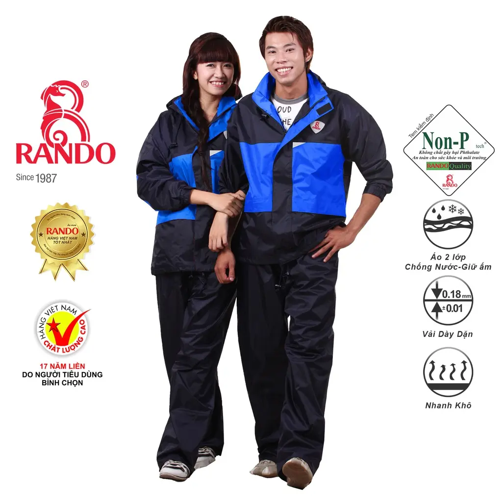 Áo Mưa Bộ Chính Hãng RANDO Vải Dù Cao Cấp, Dày Dặn, Nhanh Khô, Bền Bỉ Không Thấm Nước, Cho Đi Biển, Làm Việc Ngoài Trời Đồng