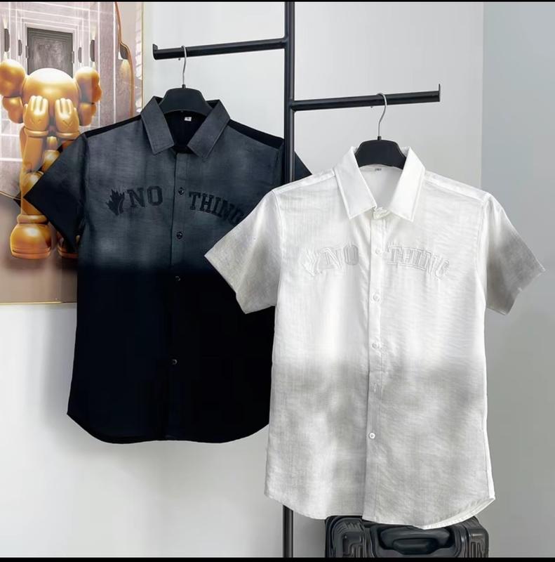 Áo sơ mi nam nữ tay ngắn vải Đũi phối loang thêu chữ NO THING trẻ trung chuẩn form men swear Menswear Đen wash sominam dep