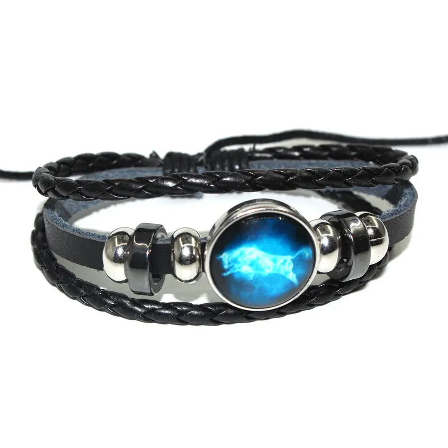 Vòng Tay Cung Hoàng Đạo, Da Bò Mới, Đính Cườm, Dạ Quang, Kích Thước 18mm, Làm Bằng Đá Thời Gian, Được Làm Bằng Da, Thích Hợp Làm Quà Tặng, Cung Cấp