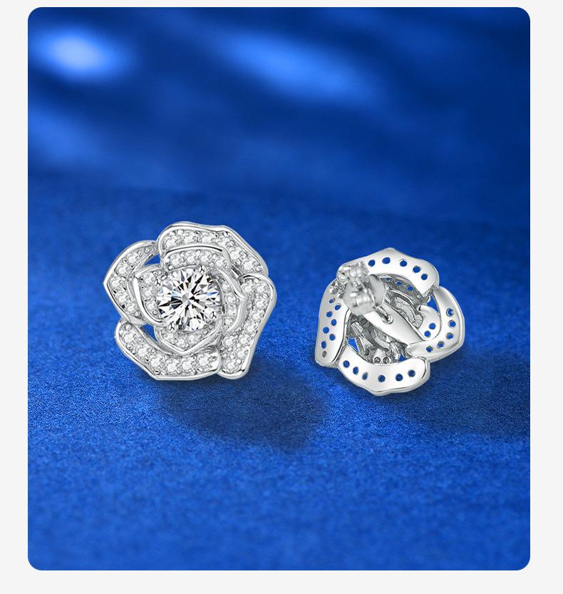 Product Introduction of S925 Sterling Silver Earrings Moissanite Studs for Women Ins Style Light Luxury Niche Design High-end Earrings In Stock 7