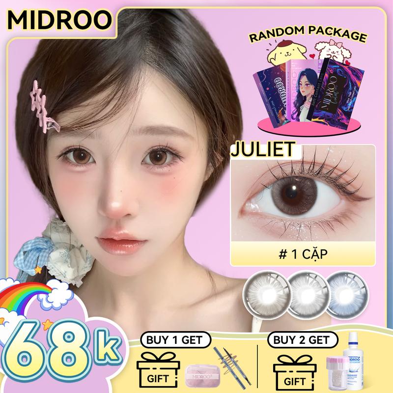 【 Mua 1 tặng 2 Midroo Lens 14,2mm Juliet 0-6 độ Lens Cận Mắt Kính áp tròng lens giãn tròng 1 Năm