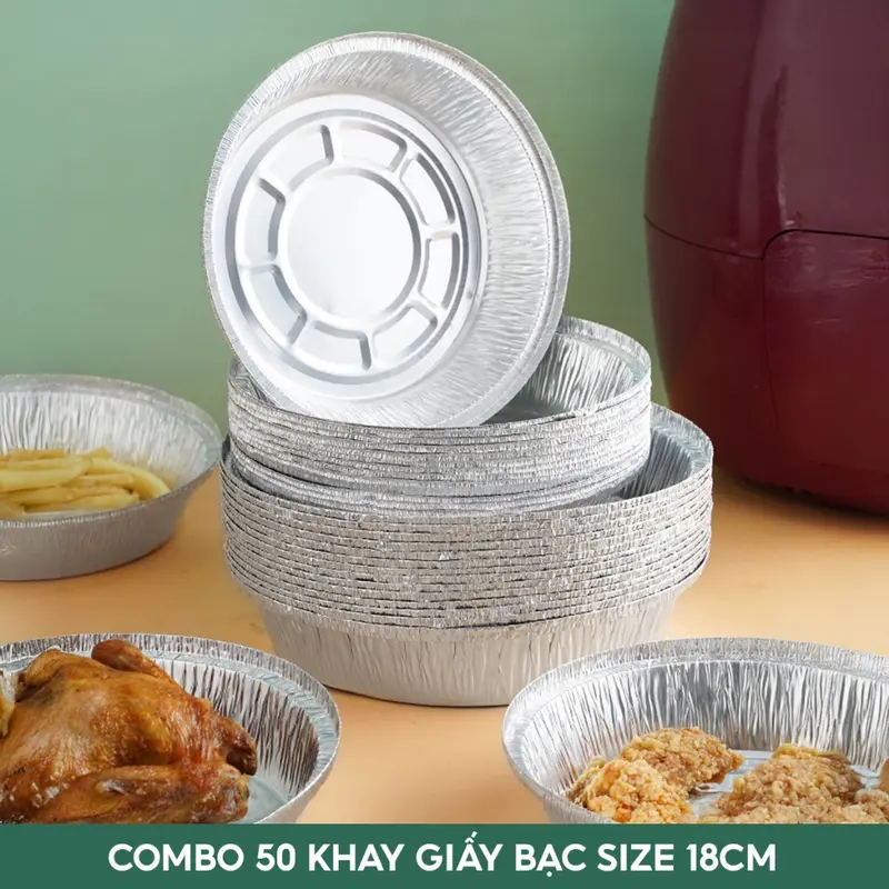 COMBO 50 Khay Giấy Bạc Lót Nồi Chiên Không Dầu JYoohome Khuôn Giấy Bạc Đựng Thực Phẩm Tiện Lợi 5