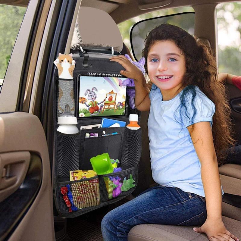Car Seat Back Storage Bag, Car Seat Back Organizer with Tablet Holder, Car Backseat Organizer for Toys, Drinks, Books Storage 2
