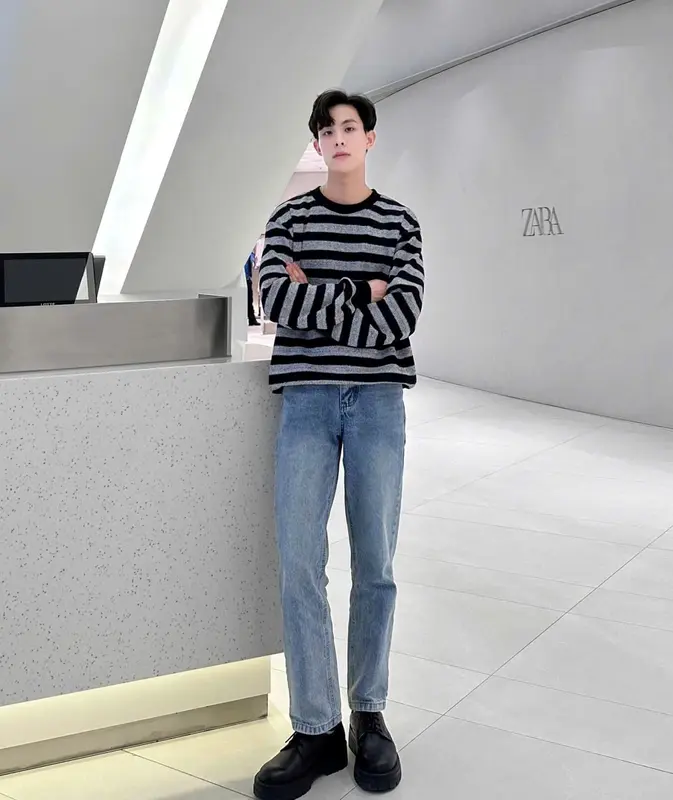 Áo sweater KẺ lông cáo, Áo ép lông striper unisex nam nữ  Menswear AN222 Pi Studio 3