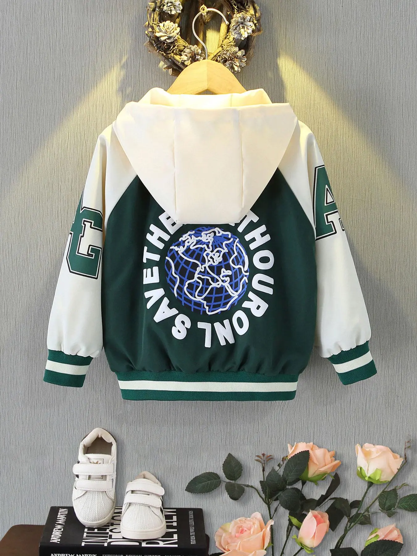 Boy's Letter Print Zip Up Hooded Jacket, Casual Long Sleeve Outerwear for Spring & Fall, Kids Clothes for Daily Wear