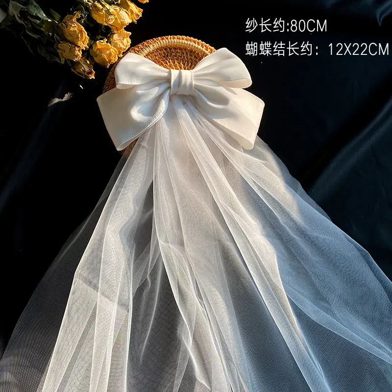 White Satin Mesh Hairpin Bridal Hair Accessories Bow Headdress Wedding Photo White Satin