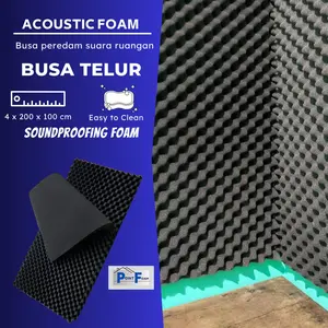Peredam Suara Ruangan 200cm x 100cm x 4cm Accoustic Foam Motif Busa Telur Hitam
