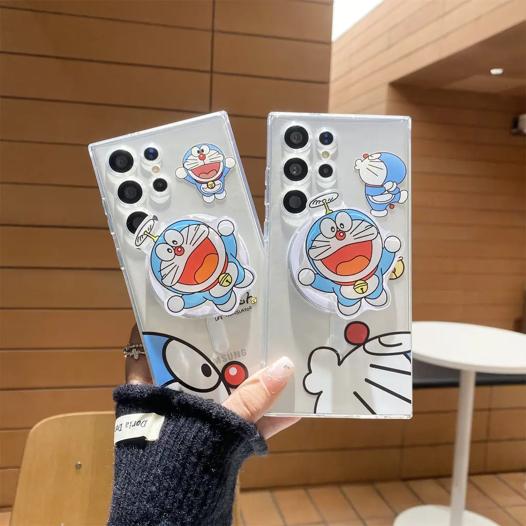 Cute cartoon Doraemon Clear case  for Magnetic Stand Phone Case for Samsung Galaxy S21 S22 S23 S24 Plus Ultra Back Cover