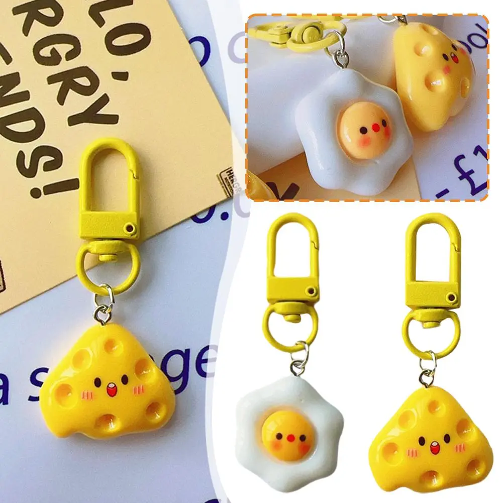 Cute Soft Poached Egg Cheese Smile Keychain School Bag Accessories Girlfriends Couple Gifts Soft Simulation Food Play Bag Accessories Pendant