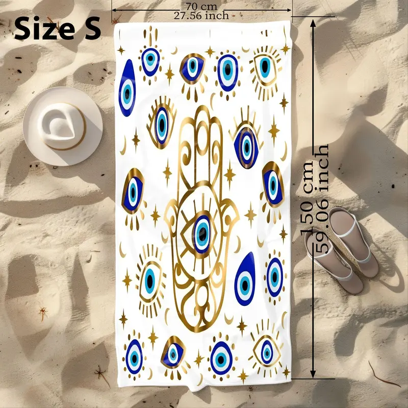 Boho Style Evil Eye Pattern Beach Towel, Soft Water Absorbent Towel, Quick-drying Towel for Beach, Swimming Pool, Yoga, Camping 2
