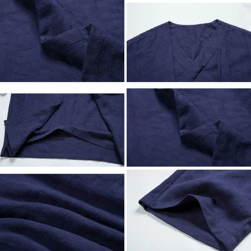 Dayes Kobe Shirt Kemeja Pria | Hakama | Pakaian Jepang Pria Men's Cotton Linen Baju   Kain Khaki Navy Panjang Tangan Casual Hitam 8