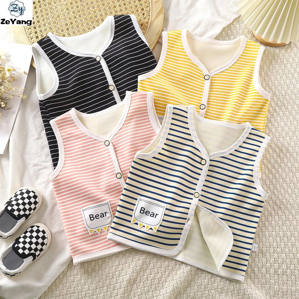 [ZY] 60-120CM in stock Children's fleece-lined Vest Thickened Warm Vest Autumn and Winter Baby Casual Cardigan Waistcoat Joker Top