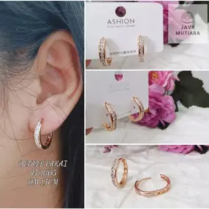 PERHIASAN WANITA ANTING JEPIT TITANIUM PERMATA SATU BARIS TERBARU ANTI LUNTUR ANTI KARAT