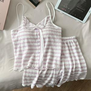 Set Piyama Modal, Untuk Wanita, dengan Bra Terbina dalam, Baju & Seluar Pendek Cami Tanpa Lengan Berjalur, Fabrik Bernafas Ultra Lembut, Sesuai untuk Ruang Rehat Rumah, Pakaian Tidur dan Keselesaan Musim Panas, Tidak Perlu Bra Berasingan