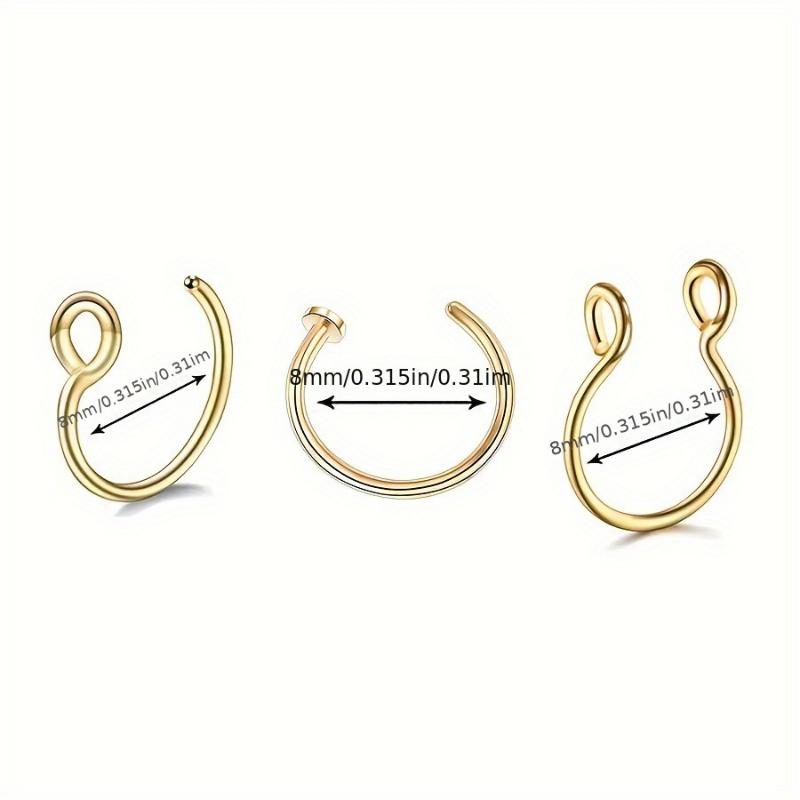 [3pcs Hypoallergenic Nose Rings Set] 3pcs Set Stainless Steel Rings, Unisex Non-Piercing Body Jewelry, Simple Style, C-Shaped Clip Hoops, Piercing Alternatives jewelry 1