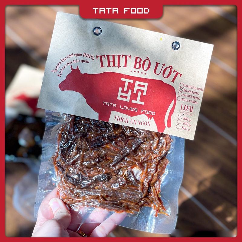 Khô bò sợi ướt cháy tỏi 100g TATA Food đồ ăn vặt Hà Nội gói BSU1