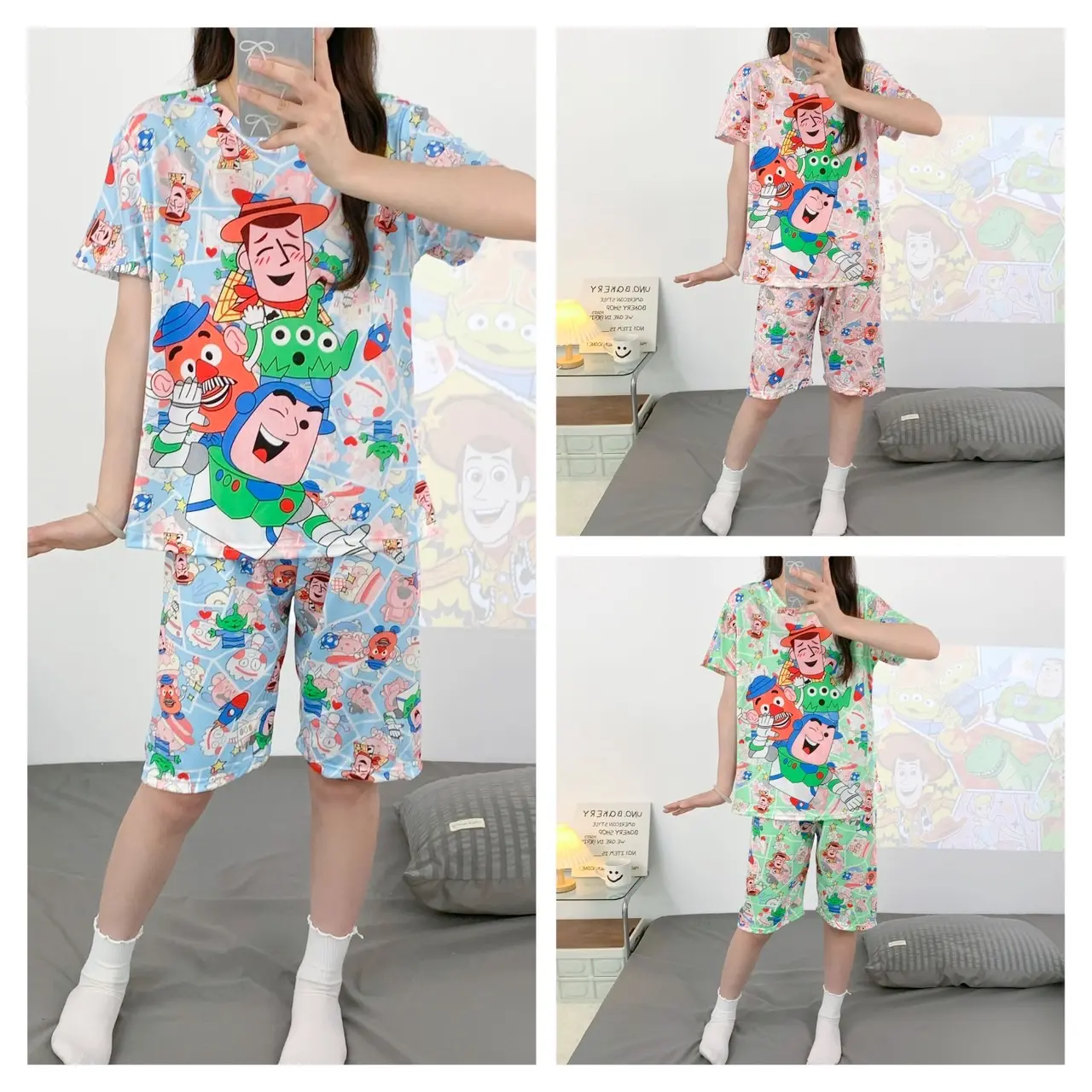 A.ฟรีไซส์-ของผู้ใหญ่  แขนสั้น ขา3ส่วน. รอบอก 36-42นิ้ว ลายน่า รัก.ราคาถูก 35 กิโลถึง 65 กิโลใส่ได้ (ผ้าสเปนเด็ก)