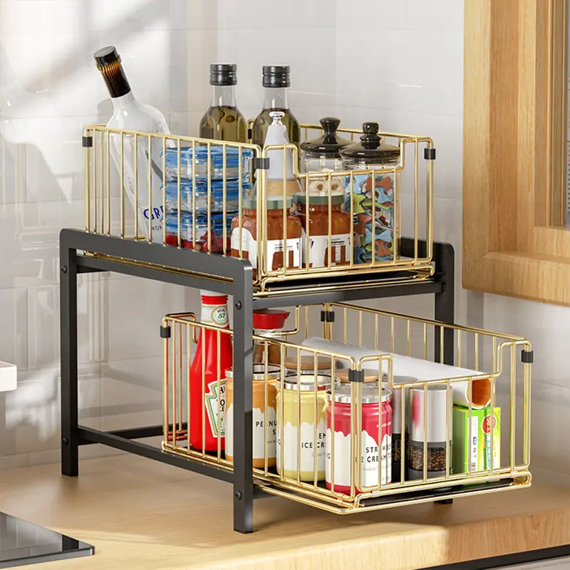 Rak Dapur Bawah Wastafel Kitchen Rack Rak Kabinet Lemari Dapur Keranjang Geser Laci Rak Tarik Rak 8