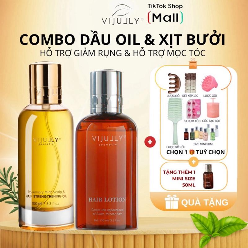 Combo DẦU OIL + Xịt Bưởi ViJully - Tinh Dầu Bưởi - Xịt Dưỡng Tóc Nữ Women Chăm Sóc Tóc hỗ trợ kích mọc