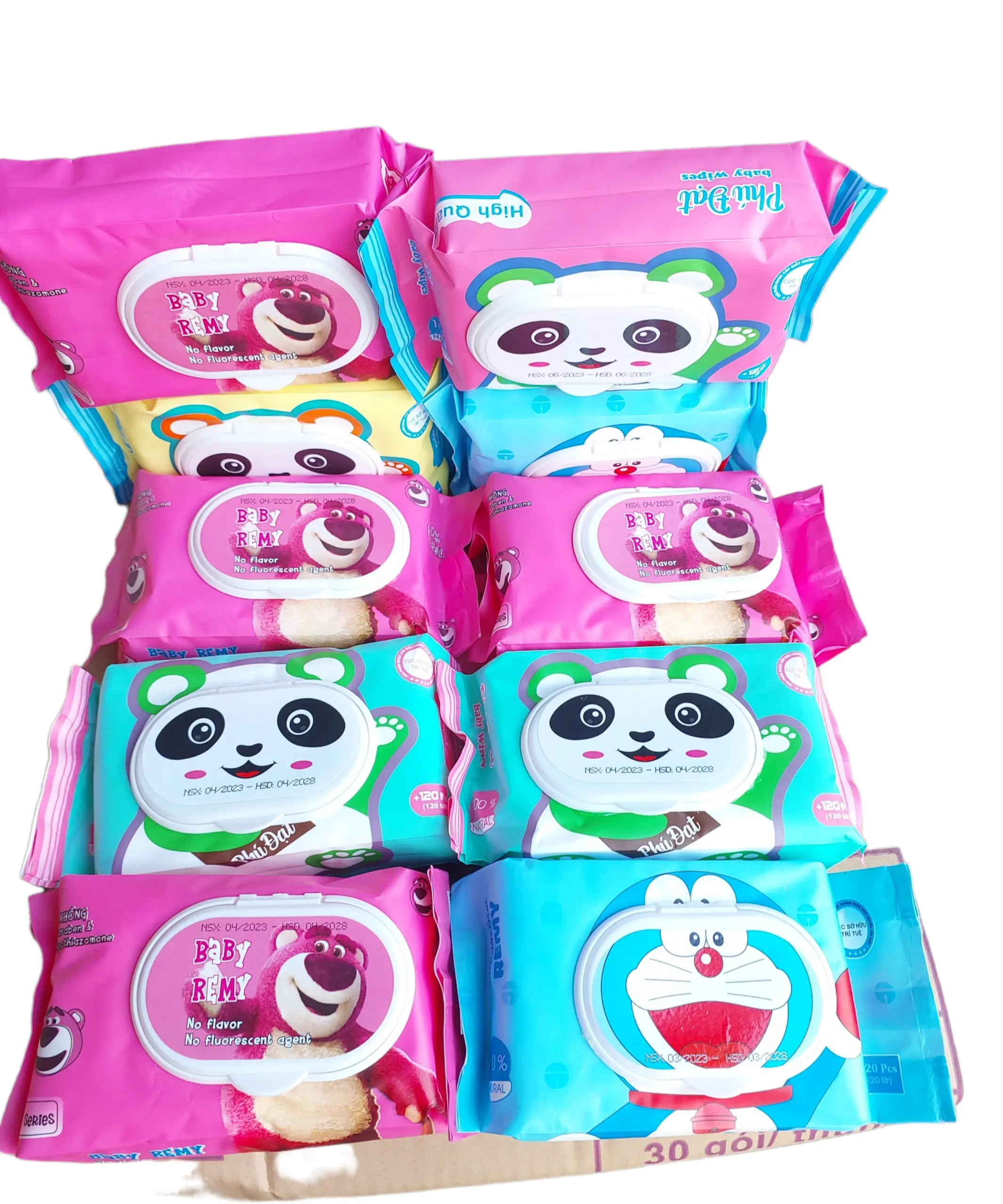 Combo 10 gói khăn giấy ướt Gấu Phú Đạt nhiều họa tiết dễ thương, không mùi , ko hóa chất, gói nặng gần 400 gram Khăn Ướt baby