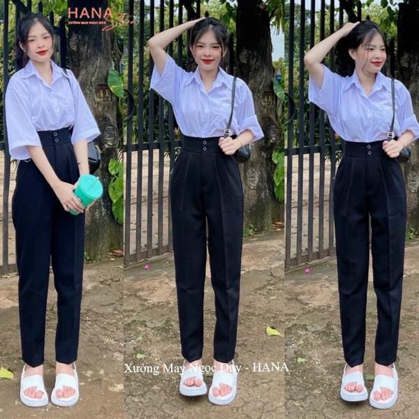 Quần tây nữ đi học 2 nút khuy cúc dọc cài lưng cao dáng quần baggy vải nữ học sinh cấp 3 dày co giãn nhẹ đi học làm công Ong Pants 0