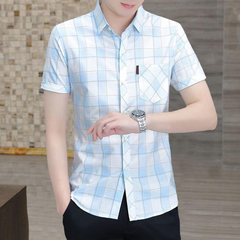 Áo sơ mi nam tay lỡ trơn Phối họa tiết hoa cúc From Unisex Cổ sơ mi , Chất vải kate không nhăn không xù Menswear Xám