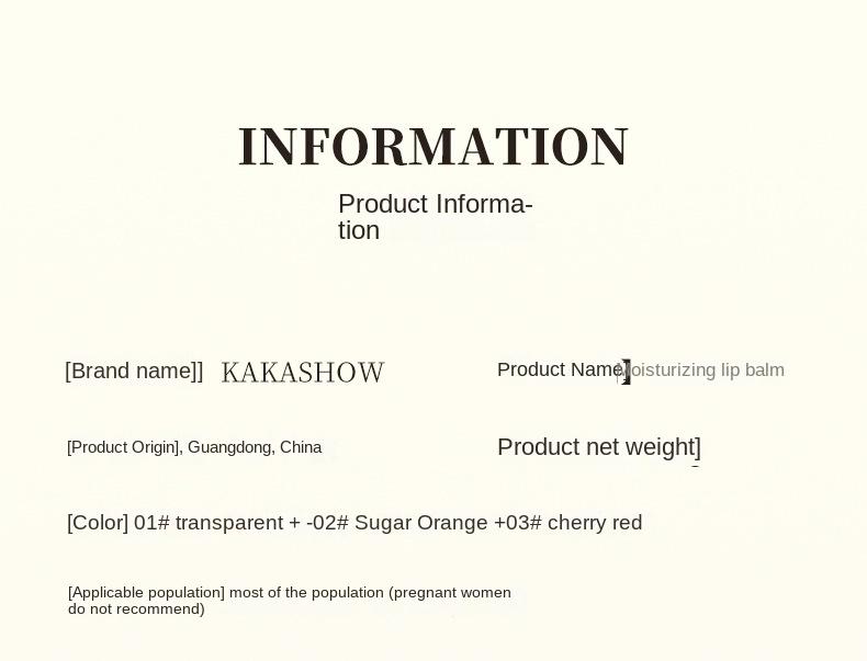 Product Introduction of Kakashow Rich Moist Lip Balm Hydrating Moisturizing and Nourishing Anti-Chapping Fading Lip Lines Full Lips Cheap Wholesale Skincare Moisturizer 12