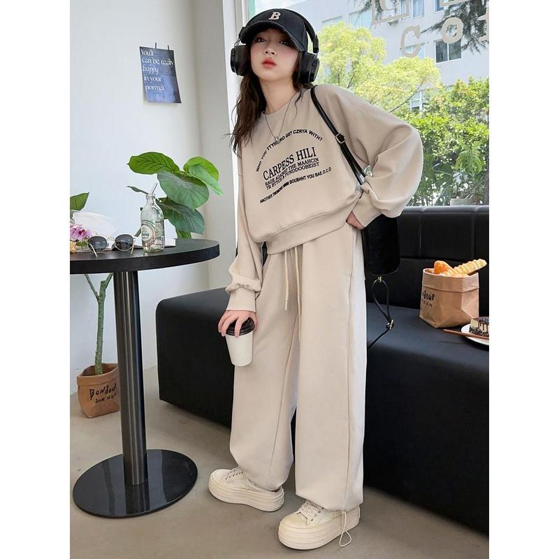 Bộ đồ áo len mùa xuân và mùa thu cho bé gái 2024 Quần áo mùa thu phong cách phương Tây mới cho trẻ em Bộ đồ hai món thể thao đi chơi cho bé gái 1