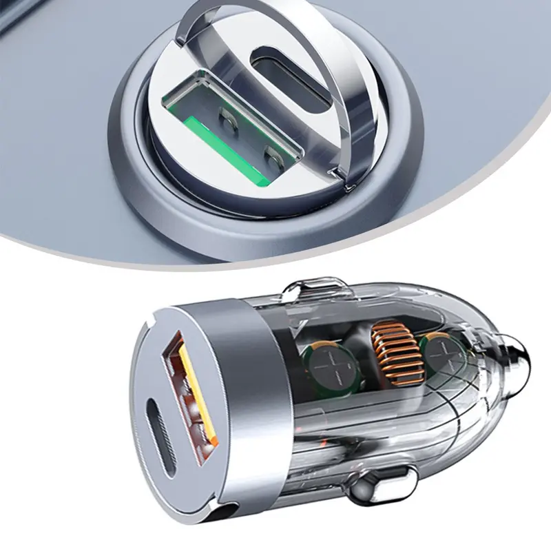 Bộ Chuyển Đổi sạc trên ô tô, Sạc nhanh, Cổng kép 120W, Kích thước nhỏ, Thiết kế trong suốt, Thích hợp cho ô tô 4