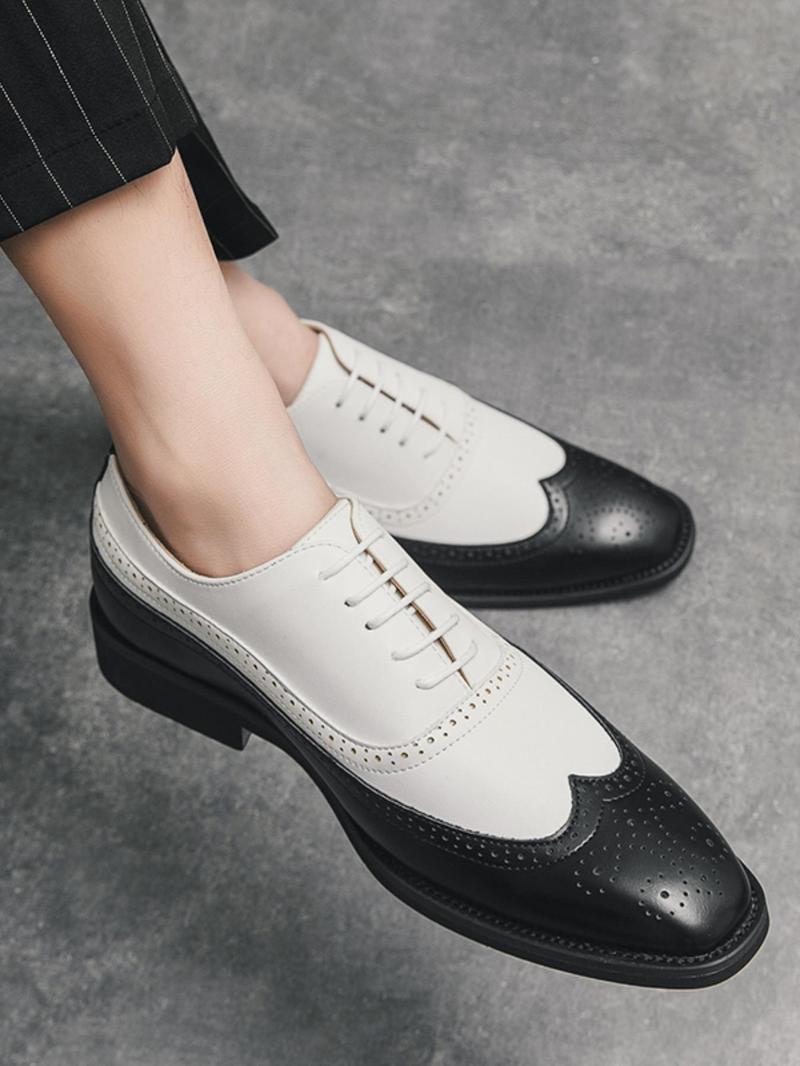 Product Introduction of Men's Fashionable Colorblock Lace Up Dress Shoes, Casual Comfortable Breathable Business Style Shoes for Work Office, Fashion Shoes for Party, Daily Clothing Decor 9
