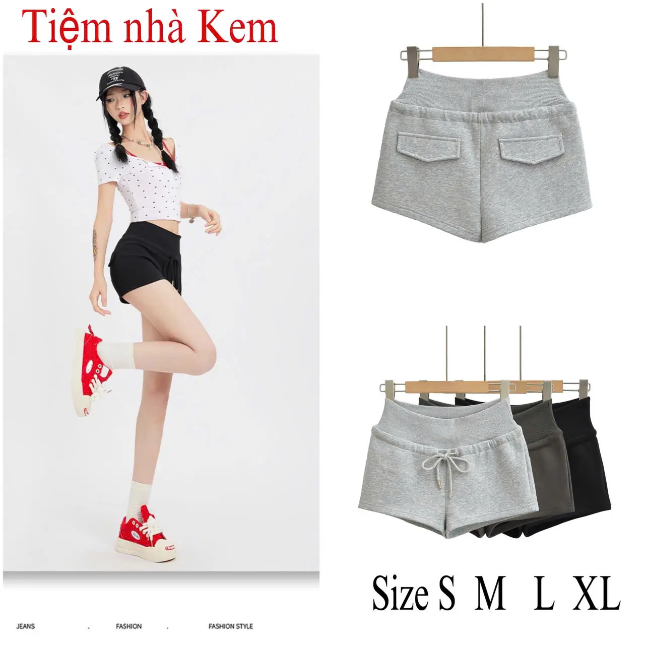 Quần Short Cạp Cao Chất Liệu Nỉ Cotton Cao Cấp Tôn Eo Tôn Dáng