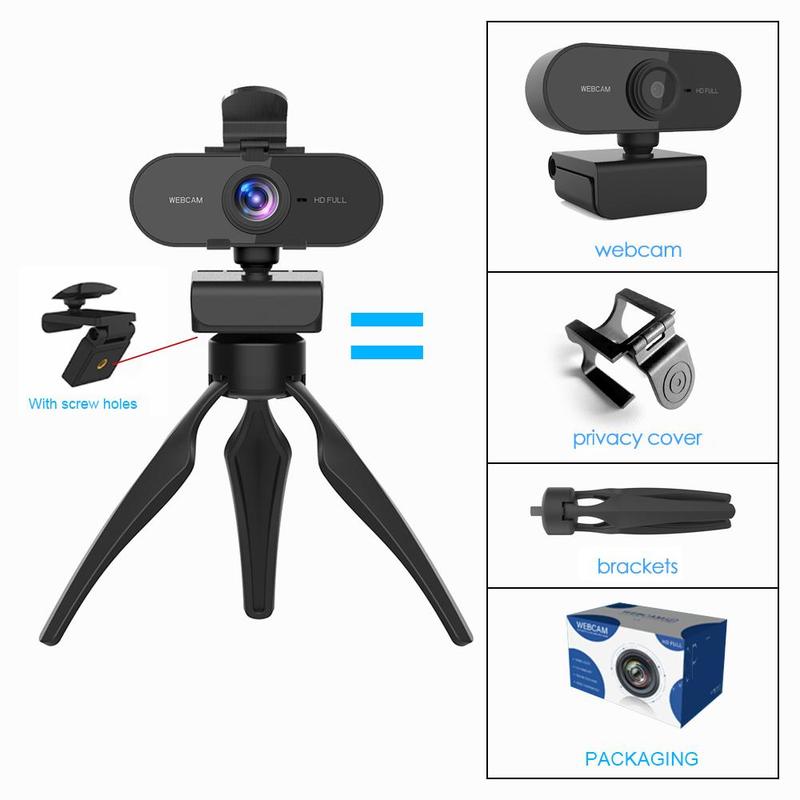 1080P HD Webcam, Computer Webcam, PC Webcam with Built-in Microphone, 360-Degree Rotation Triangle Stand Webcam with Privacy Cover 8