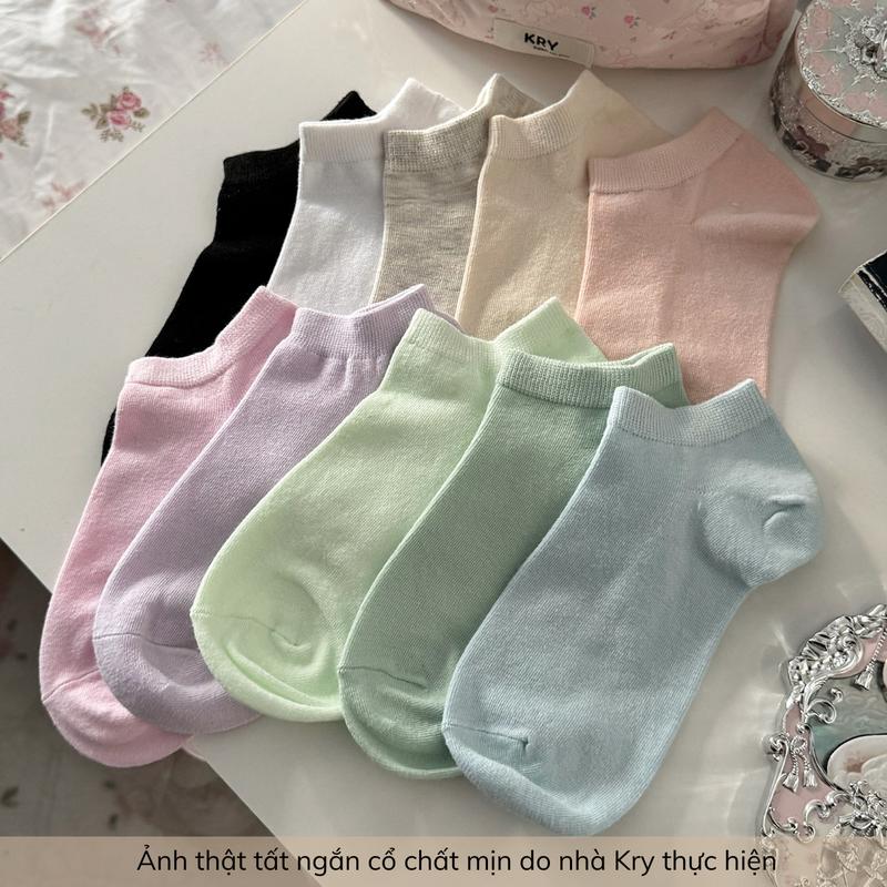 Tất nữ ngắn cổ trơn màu basic cotton mịn Krystore NC23