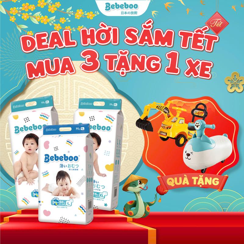 [MUA 3 TẶNG 1 XE CHÒI MÈO Ú/ XE CHÒI CẨU ] - Combo 3 bịch Bebeboo Nhật Bản chính hãng, bỉm mỏng mềm, thấm hút tốt, đủ size cho bé