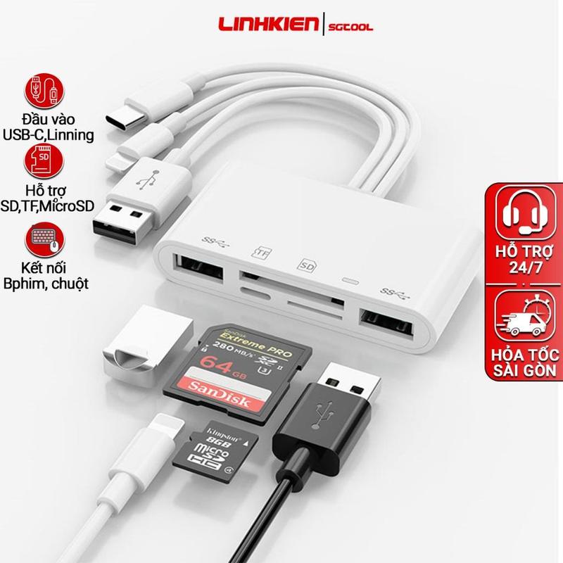 Đầu Đọc Thẻ Nhớ SD TF Cho Điện Thoại Pad / USB Type C / USB OTG Kèm Thẻ Micro SD / SD / Micro SD / SDHC / SDXC