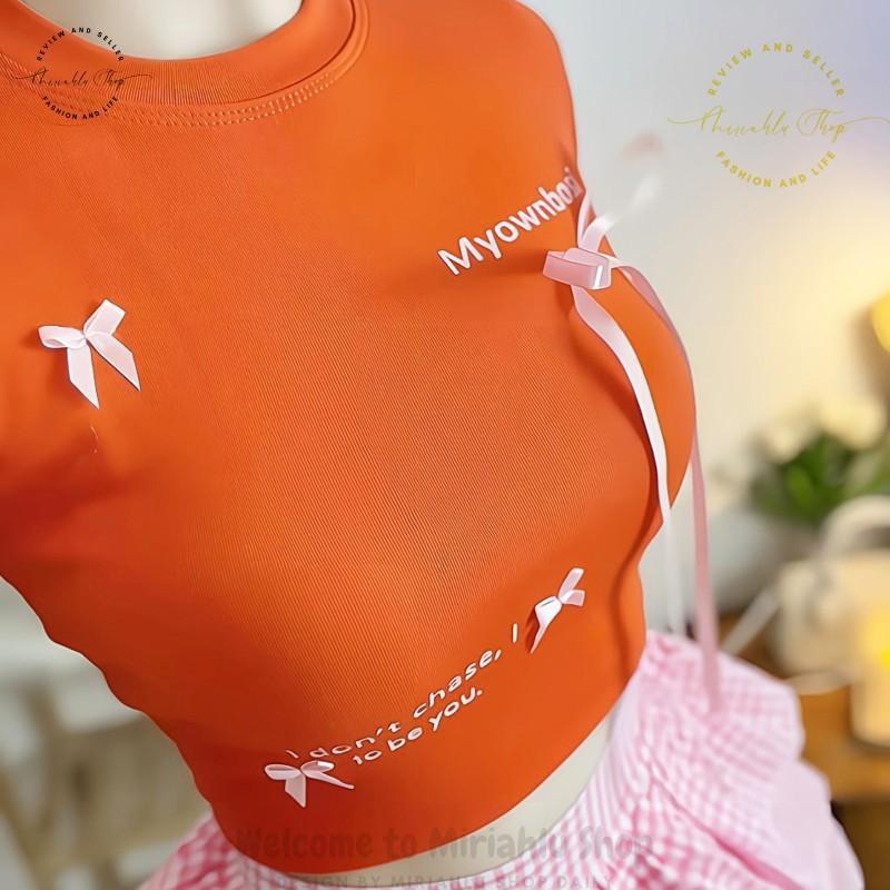 Product Introduction of Áo Croptop Borip Basic Ôm Body In Chữ "I Don't Chase" Đính Nơ Dài, MLS11, Women Thun Sen Sò Hoa Sen Trắng Kem Tre Cổ Tròn Dáng Ngắn 29