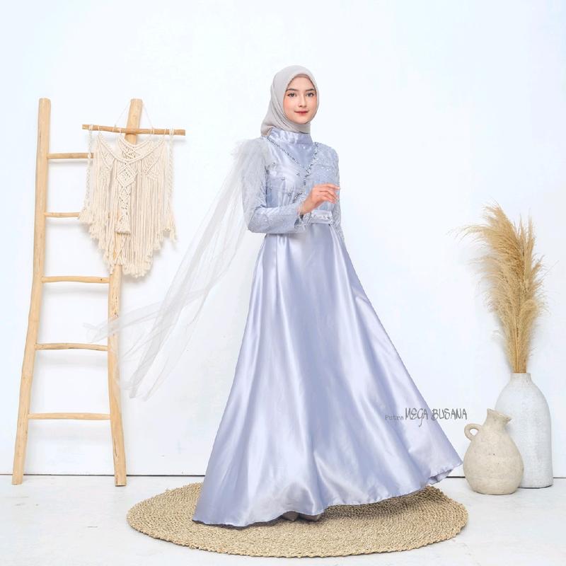 Nikita Dress Queenbee Fashion Gamis Muslim Wanita Pesta Kondangan Bridesmaid Wisuda Brukat Tile Bordir Motif Payet Mutiara 4