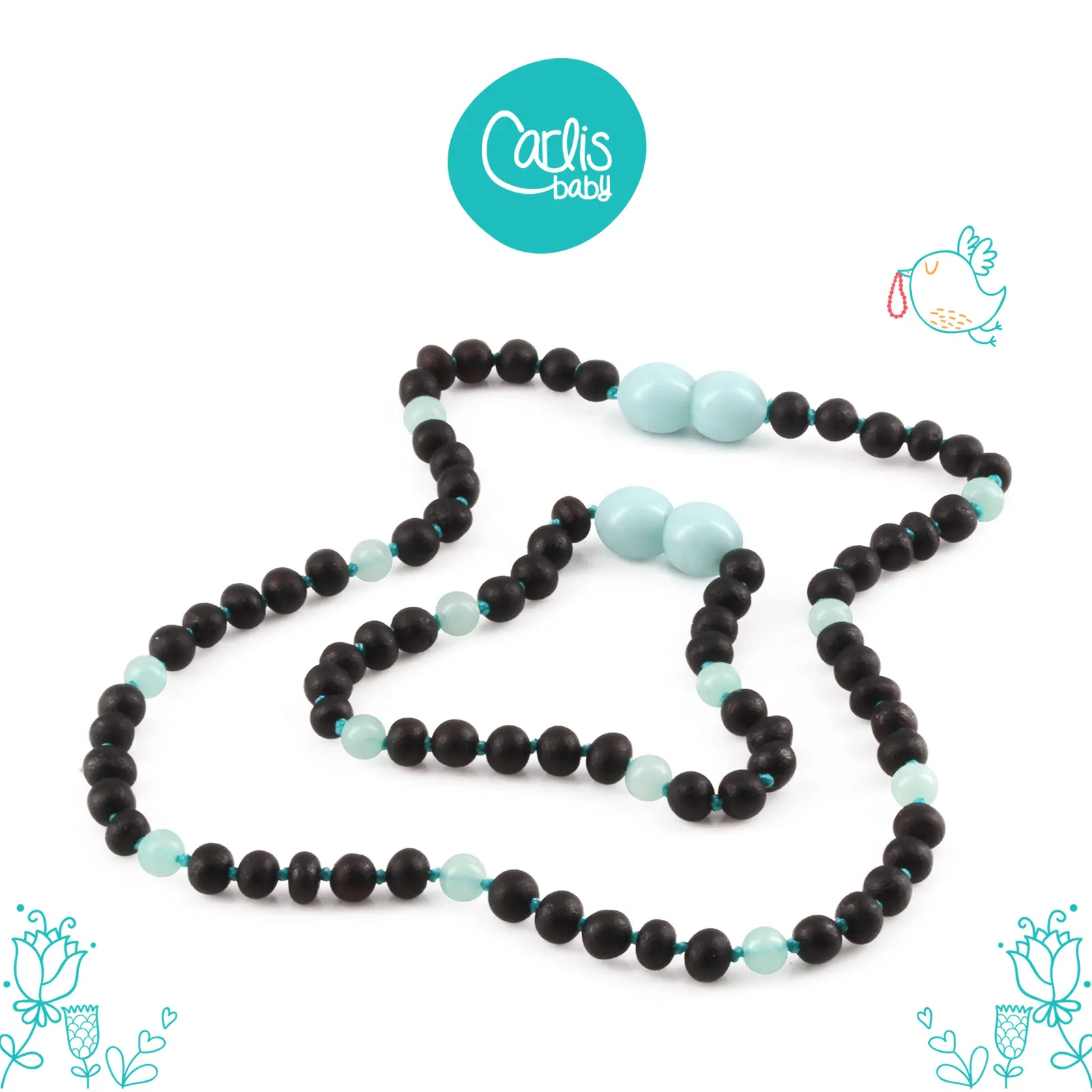 AG63 V2  Kalung dan Gelang Amber Tumbuh Gigi Bayi Sky Blue Jade By Carlis Baby