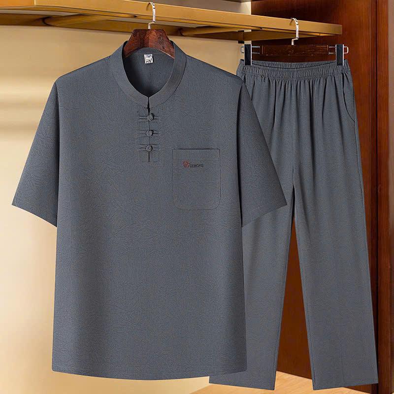 Bộ quần áo nam trung niên cho bố cổ tàu sang trọng, đồ bộ nam trung niên chất liệu đũi vân mềm mát mặc đi lễ hay đi chơi mặc nhà đều đẹp, sét đồ bộ nam cao cấp