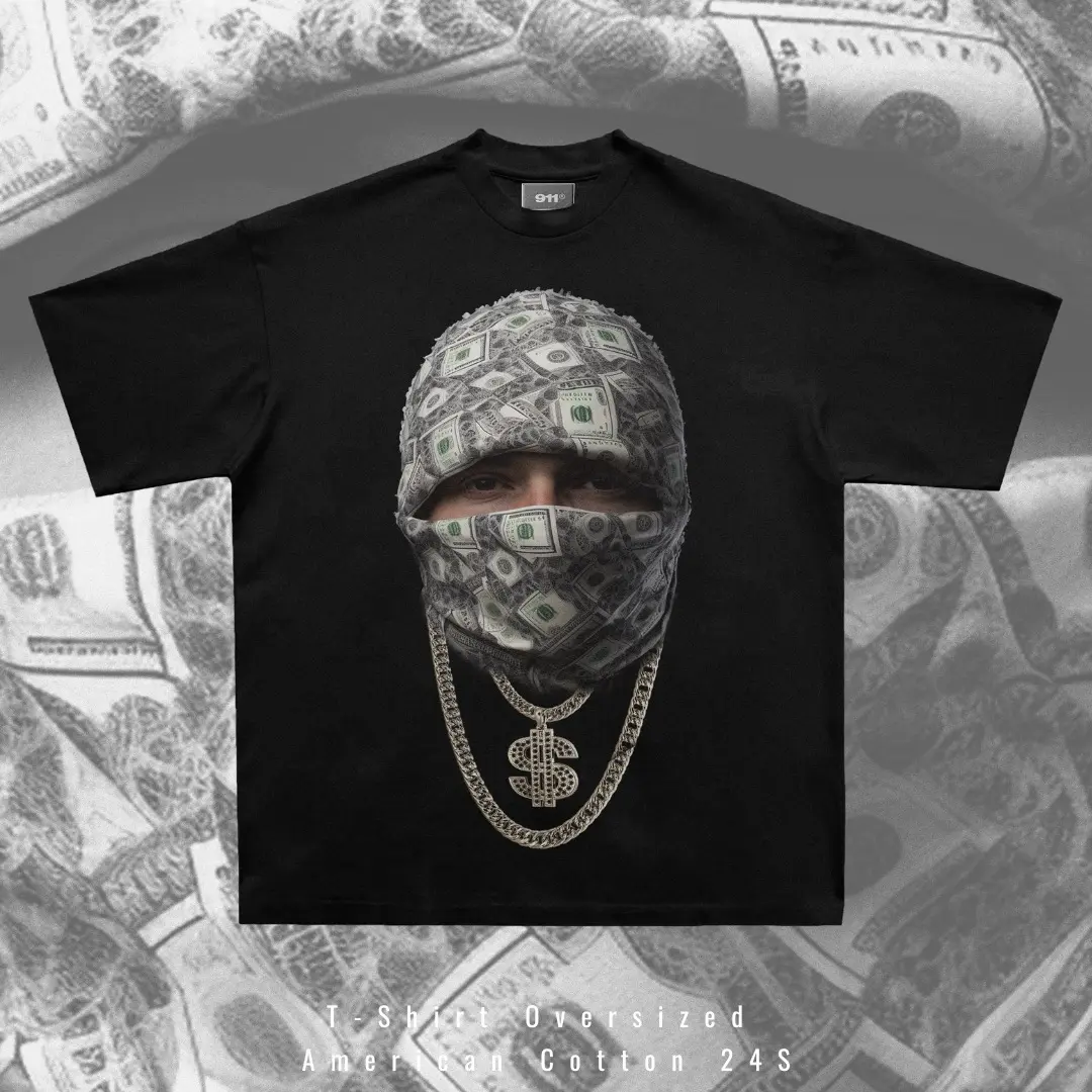 T-Shirt Mask Dollars - kaos Oversized boxy Series Black 20S cotton