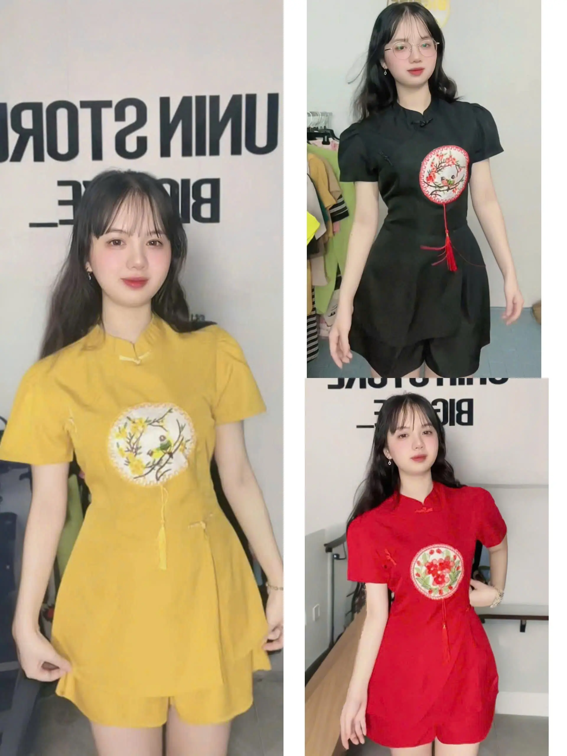 Set bộ xuân áo cổ tàu thêu hình kèm quần short lưng thun dành cho nữ 45-90kg - Bs057