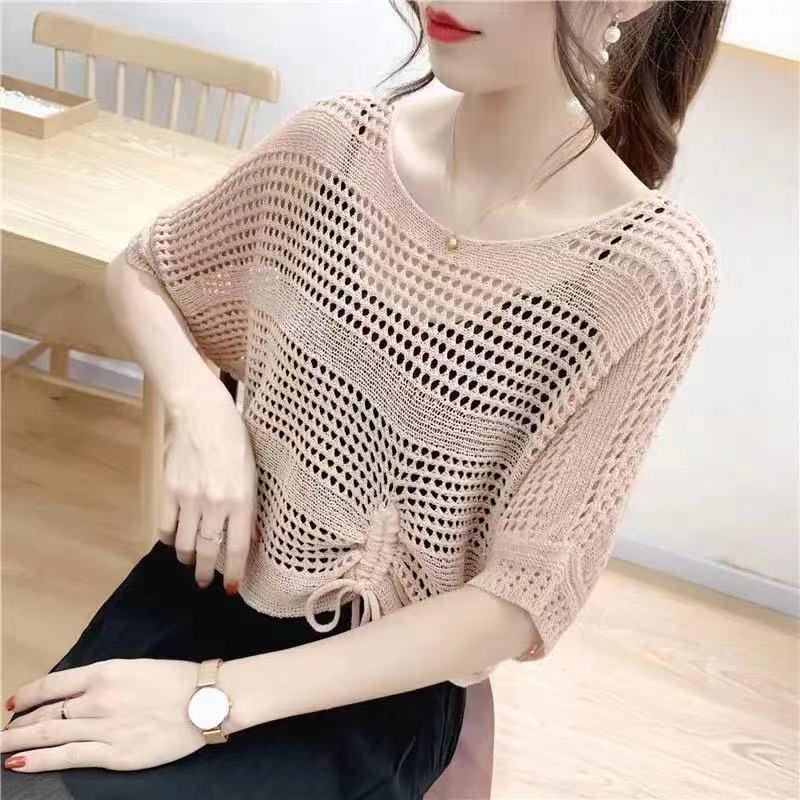 OOTD-áo lưới form rộng nữ,Quần Áo Nữ áo len nữ cộc tay ngắn,áo điệu,áo lưới nữ sang chảnh,áo croptop nữ kiểu xinh,áo kiểu xinh,áo đen Áo Cánh Váy Có Dây Đeo Thiết Kế khoét Thích Hợp Cho Mùa Hè Tay Cánh Dơi Áo Dây Rút Quần Áo Chống Nắng Áo Choàng Nữ